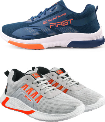Free Kicks Combo of 2 || FK- 574 & 444 Trendy Walking Shoes For Men(Grey, Orange, Blue , 6)
