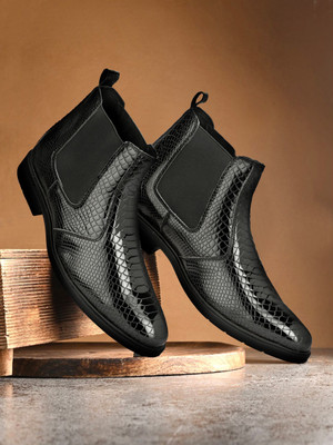 STALAG Men's Croco Texture synthetic Leather chelsea boot Boots For Men(Black , 10)