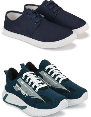 Free Kicks Combo Of 2 Shoes FK-566 & FK-201 Sneakers For Men(Navy , 9)