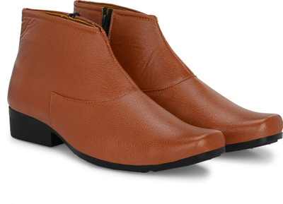 Shoe Island Chelsea-X Black Leather Zipper High Ankle Length Casual Chelsea Boots For Men Boots For Men(Tan , 8)