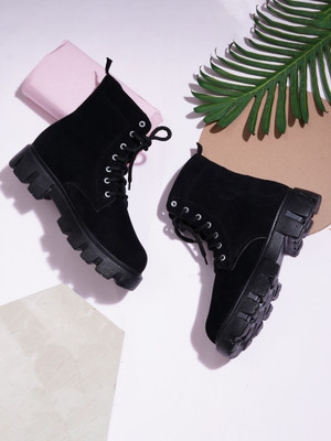 Hitway Comfortable Alluring Ankle length Boots Extra Cushion Inner Sole For Women(Black , 5)