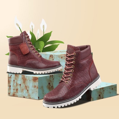 bacca bucci VIENNA Genuine Leather women Boots | Winter Derby Chukka Boots | Ankle boots Boots For Women(Maroon , 8)