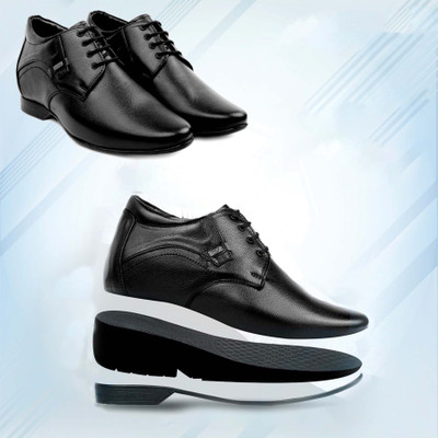 YUVRATO BAXI Black Casual Formal Laceup Derby Shoe For Men With 9 CM Hidden Height Increasing Outdoors For Men(Black , 9)