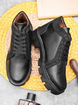ShoeNstring Synthetic Leather |Comfort|Daily Use|Trendy|Walking|Outdoor|Boots for men Boots For Men(Black)
