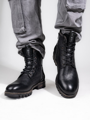 ALBERTO TORRESI Alberto Torresi Headon Series Devl558 Mild Leather Lace Up Boots Boots For Men(Black , 6)