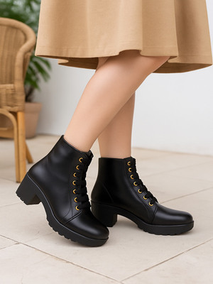 NZS Smart Casual Mid Top | Winter Boots |Lace-UP |Trendy Boots For Girls Boots Boots For Women(Black , 5)