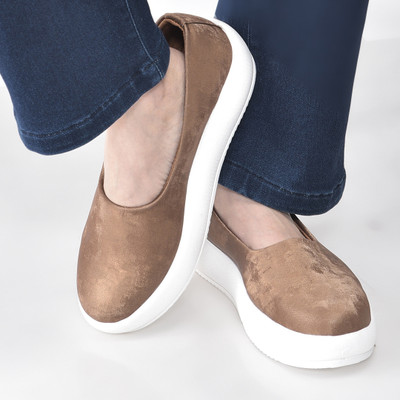 FAUSTO Soft Upper Platform Slip-On Shoes with Cushioned Insole|White Sole Lightweight Slip On Sneakers For Women(Brown , 6)