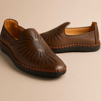 Madam Choice Men’s Brown Leather Slip-On Loafers with Perforated Design Mocassin For Men(Brown , 9)
