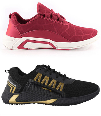 Free Kicks Combo Of 2 Shoes FK-393 & FK-Lysha Sneakers For Men(Maroon , 9)