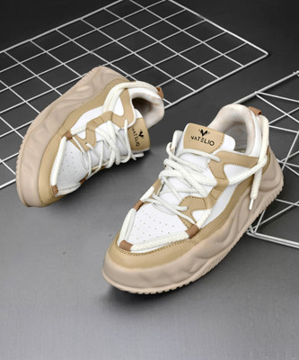 VATELIO Casual Sneakers For Men(Brown, White , 8)