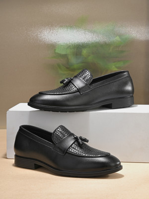 House of Pataudi House Of Pataudi Men Black Faux Leather Formal Slip On Loafers Slip On For Men(Black , 9)