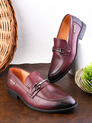 ALLEVIATER Alleviater Genuine Leather Formal Slip on For Men's Party Wear For Men(Maroon , 10)