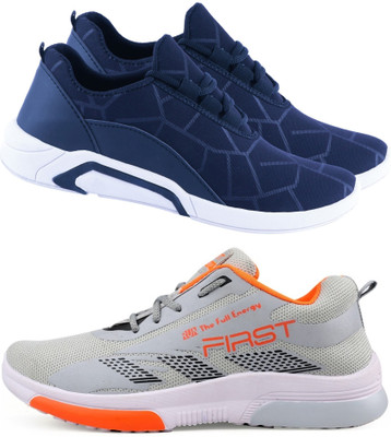 Free Kicks Combo Of 2 Shoes FK-Lysha & FK-575 Sneakers For Men(Grey, Orange , 6)