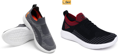 Face Sneakers For Men(Black, Grey , 6)