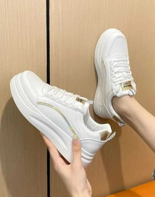 BUCADIA Gold Stylish Casual Sneakers For Women(White , 3)