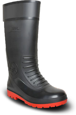 foot trends PVC 12-inch Non-Metallic Toe, Oil And Water Resistant Gumboot For Men(Red, Black , 10)