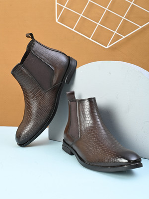 Roadster brown leatherette solid casual high top regular outdoor chelsea slip on boots Boots For Men(Brown , 8)