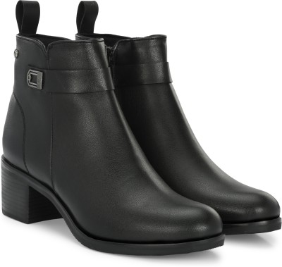 Delize Mid heel ankle Boots For Women(Black)