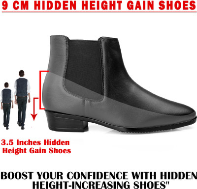 YUVRATO BAXI Men's 3.54 Inch Hidden Height Increasing Black Casual Formal Chelsea Slipon Boot Slip On For Men(Black , 9)