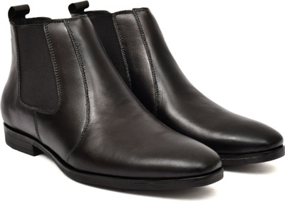 INAYA Men's Black Chelsea Boots | Genuine Leather | Slip-On Ankle Boot Boots For Men(Black , 6)