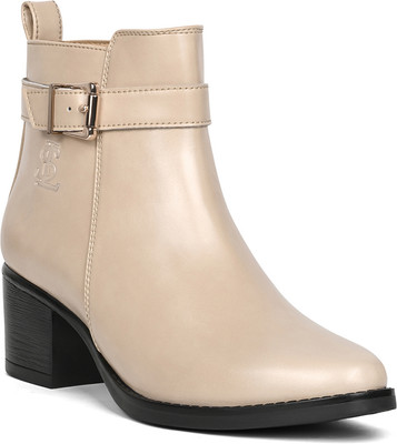 LOUIS STITCH Beige Elegant Neck Belt Buckle Mid-Top Chelsea Boots, LSLD-CLBT-NBBBG, UK-8 Boots For Women(Beige , 8)