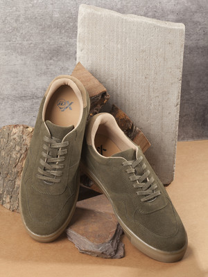 iD Men's Leatherite Sturdy & Comfortable Olive Suede Smart Lace-Ups Casual Sneakers For Men(Olive , 8)