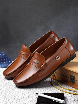 action Lightweight | Comfortable | Trendy | Daily Wear | Synthetic Leather Loafers For Men(Tan , 9)