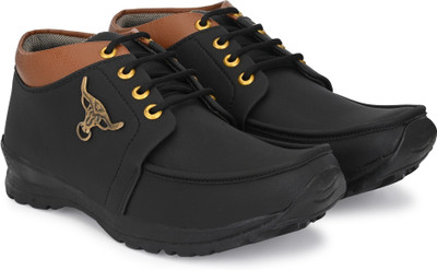 Rising Wolf Synthetic Leather Lightweight Boot for Daily Use | Mild Waterproof Protection Boots For Men(Black , 6)