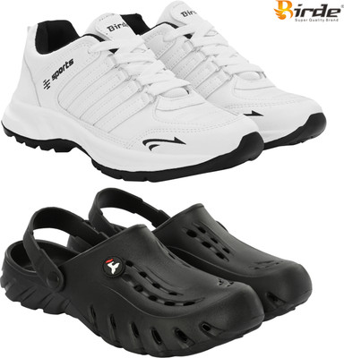 Birde Birde Stylish Combo Pack of 2 Lightweight Gym, Outdoor, Running Shoes With Clogs Walking Shoes For Men(White, Black , 10)