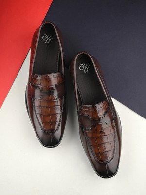 House of Pataudi House of Pataudi Men Brown Faux Leather Formal Slip On Loafers Party Wear For Women(Brown , 8)