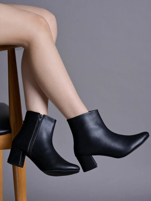 SHOETOPIA Smart Casual Ankle Boots | Winter Boots |Trendy & Comfy Boots For Girls Boots For Women(Black , 8)