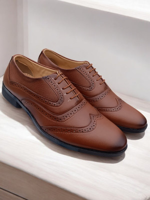 NSGN New Official And Formal And Derby Lace-Up Shoes For Men Brogues For Men(Tan , 7)