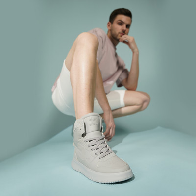 FAUSTO High Top Chunky Classic Lace Up Sneakers|High Ankle Sneakers|Lightweight Sneaker Sneakers For Men(Grey , 8)
