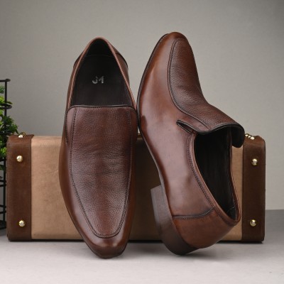 AUSERIO Men's Pull On Leather Formal Shoes For Men | Brown 8 UK (JM 014) Slip On For Men(Brown)