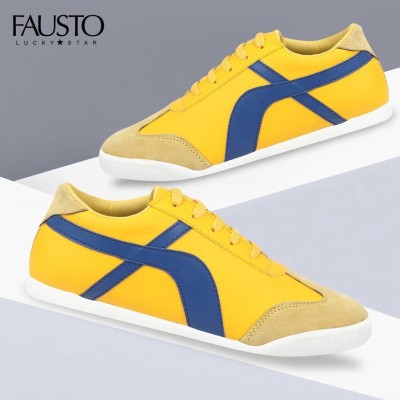 FAUSTO Modern Classic Trending Daily Outdoor Casual Fashion Outfit Lace Up Shoes Sneakers For Men(Yellow , 6)