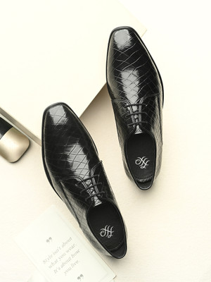 House of Pataudi House Of Pataudi Men Black Faux Leather Formal Lace Up Derby Derby For Men(Black , 8)