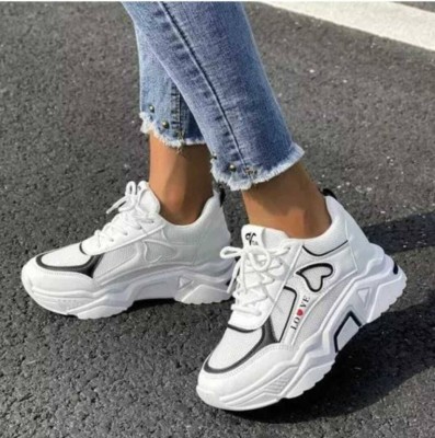 Deals4you Sneakers For Women(White, Black , 8)