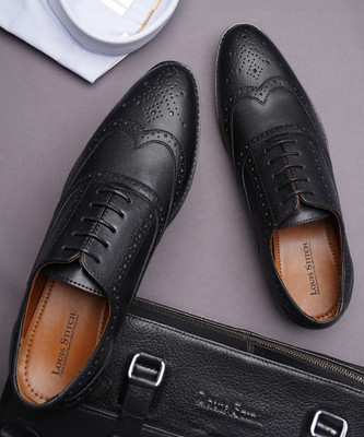 LOUIS STITCH Black Wingtip Style Brogue Formal Shoes for Men - UK 6 Brogues For Men(Black , 6)