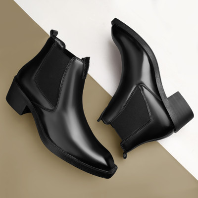 YUVRATO BAXI Men's 5.08 Cm Heel Height Casual Formal Slipon Party Wear And Office Wear Shoes Boots For Men(Black , 8)