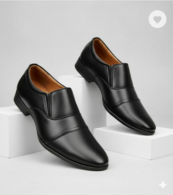 kickonus Stylish Men's Formal Slip-On Shoes - Premium Polished Synthetic Leather Loafers Slip On For Men(Black , 7)