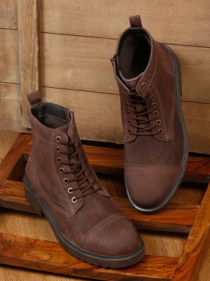 Teakwood Mens Brown Leather Lace-up Boots Boots For Men(Brown)