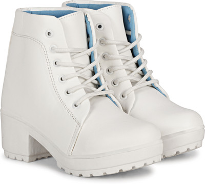 KILLER Latest Trendy Ankle Block Heel Boots Boots For Women(White , 7)