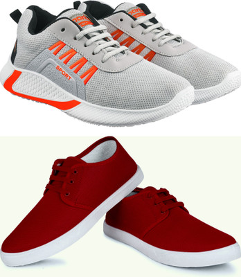 Free Kicks Combo of 2 FK- 444 & 201 Latest Running Shoes For Men(Grey, Orange, Red , 6)