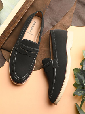 Roadster Men black solid suede round toe comfortable slip on moccasins stylish casual lo Loafers For Men(Black , 8)