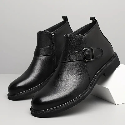 Zixer Italian Leather Ankle Formal Chelsea Boot For Men High Neck Long Shoes For Men Slip On For Men(Black , 9)
