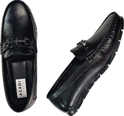agadi Men’s Black Leather Loafers – Formal & Casual Slip-On Dress Shoes Loafers For Men(Black , 6)
