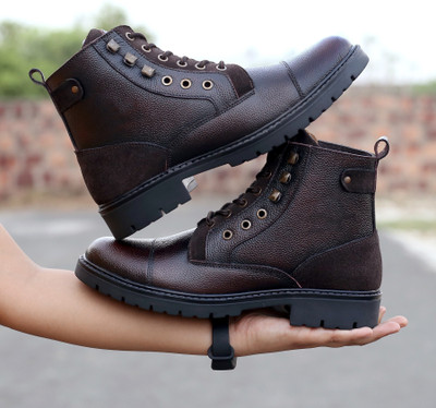 bacca bucci DRAGON Leather Boots for Bikers Riders Trekking Trail & Hiking with Fur Lining Boots For Men(Brown , 7)