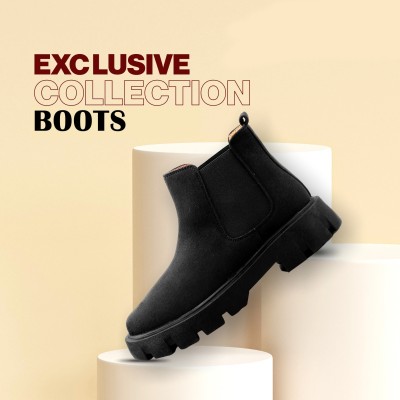 YUVRATO BAXI Men's Black New Stylish Casual Slipon Chelsea Boot And Ankle Boot Casuals For Men(Black , 6)