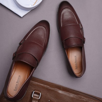 LOUIS STITCH Rosewood Slipon Style Comfortable Monk Strap Shoes for Men (RGFM) - Size UK 7 Monk Strap For Men(Brown , 7)