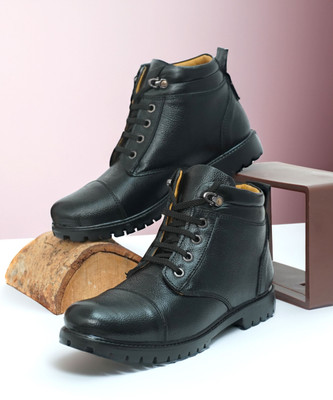 PONO Men Leather High Ankle Lace-Up Boots |Leather Boots For Men Boots For Men(Black , 9)